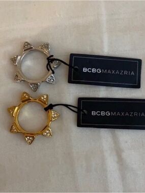 BCBGMaxAzria Gold and Silver Spike Crystal Ring Set